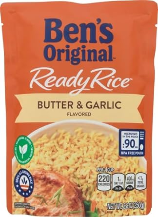 BEN'S ORIGINAL Ready Rice Butter and Garlic Flavored Rice, Easy Dinner Side, 8.8 OZ Pouch (Pack of 12)