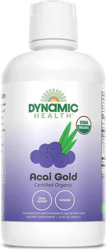 Dynamic Health Acai Gold | Organic Acai 100% Juice | Vegetarian, No Gluten or BPA, Dietary Supplement | 32oz, 32 Serv