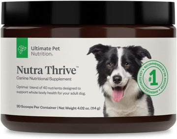 Ultimate Pet Nutrition Nutra Thrive™ Canine 40 In 1 Nutritional Supplement For Dogs, Powder Supplement For Dogs, Digestion And Immune Support, Vitamins, Minerals, Probiotics, Enzymes, 30 Servings