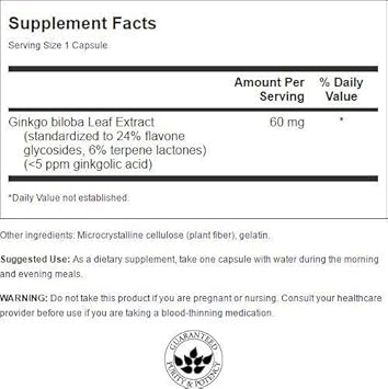 Swanson Ginkgo Biloba Extract 24% 60 Milligrams 120 Capsules