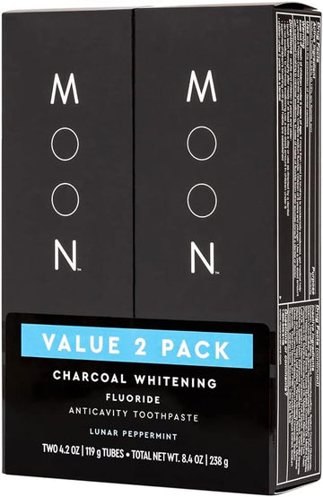 MOON Charcoal Whitening Stain Removal Toothpaste, Fluoride, Cavity Protection, Lunar Peppermint Flavor for Fresh Breath, for Adults (2 Pack)