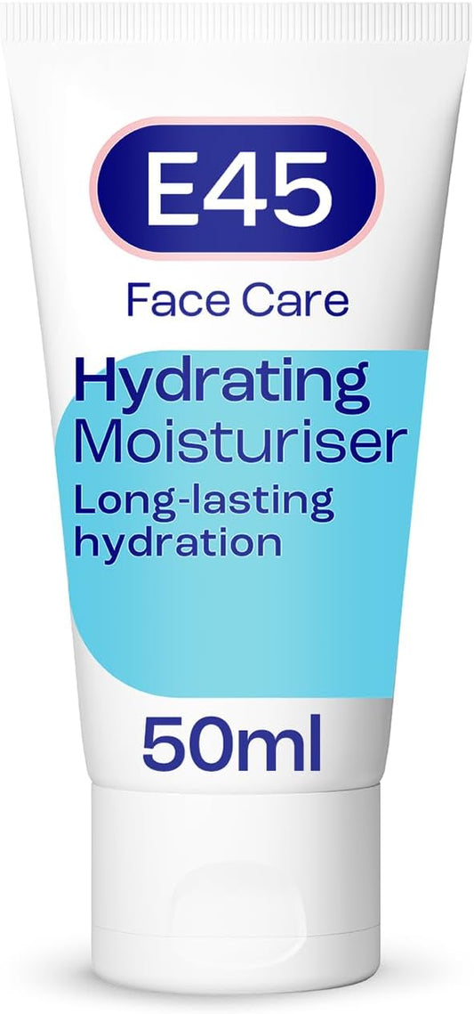 E45 Face Moisturiser – Hydrating Face Cream For Long-Lasting Moisturisation - Lightweight Cream For Dry And Sensitive Skin – Fast-Absorbing And Non-Greasy Formula - Dermatologically Tested - 50Ml