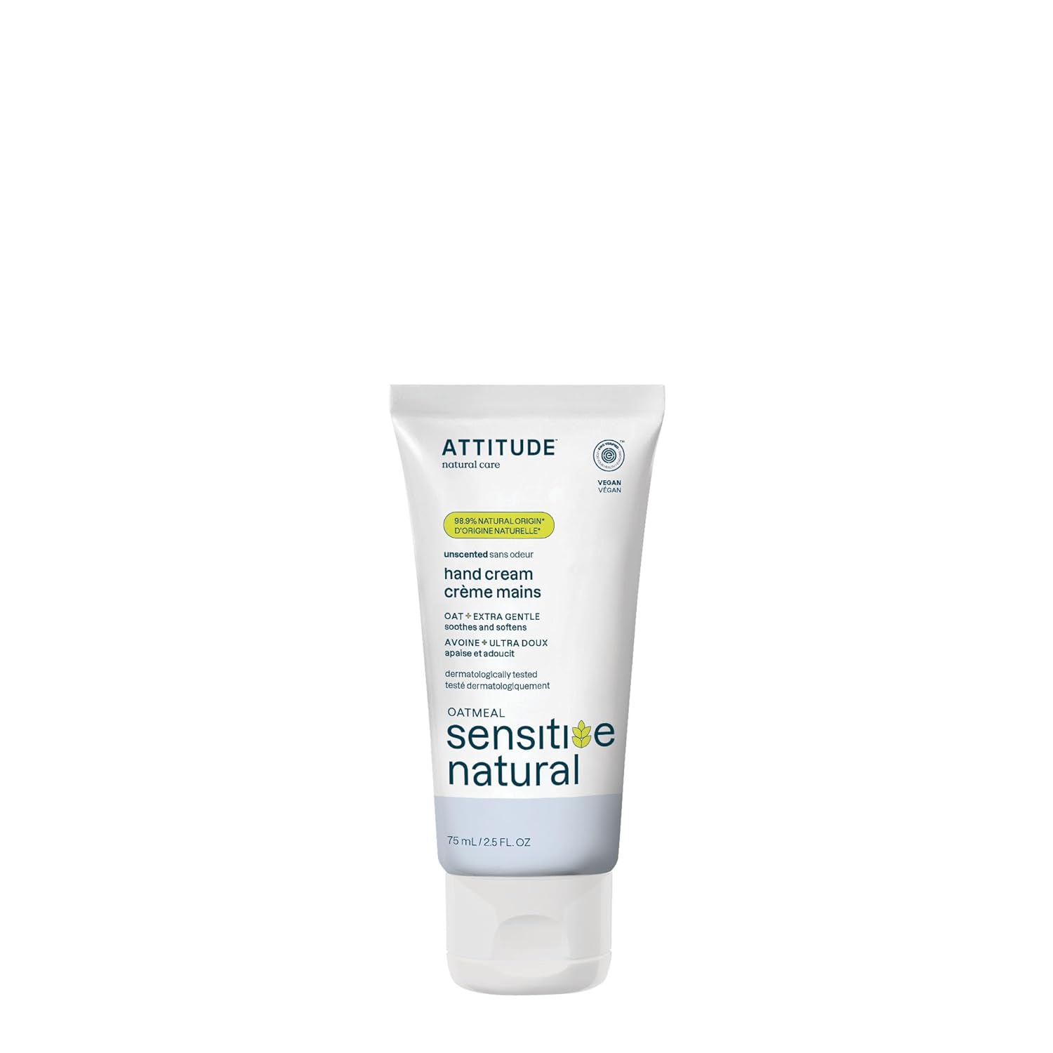 ATTITUDE Hand Cream for Sensitive Skin with Oat, EWG Verified, Dermatologically Tested, Vegan, Unscented, 2.5 Fl Oz