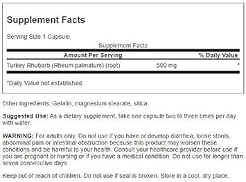 Swanson Turkey Rhubarb - Herbal Supplement For Digestive Health - (100 Capsules, 500Mg Each)