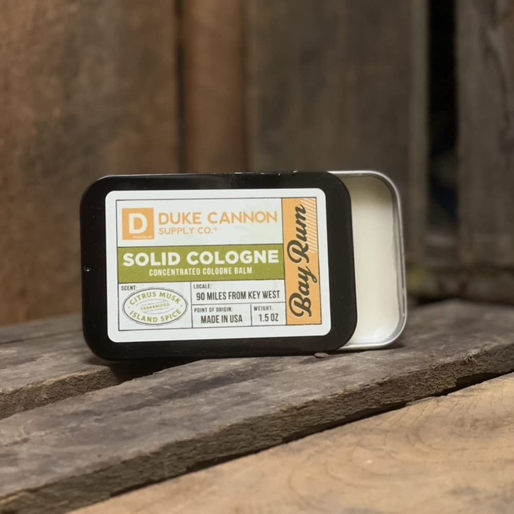 Duke Cannon Supply Co. Solid Cologne for Men Bay Rum (Citrus Musk, Cedarwood, Island Spice) - Concentrated Balm, Travel-Friendly Convenient Tin, Made with Natural & Organic Ingredients 1.5 oz (1 unit) : Beauty & Personal Care