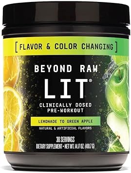 Beyond Raw Lit Pre Workout Powder Supplement For Men And Women, Energy, Focus, Endurance, Pumps, Nitric Oxide Boost, 250Mg Caffeine, Creatine, Beta Alanine, Blue Raspberry 30 Servings