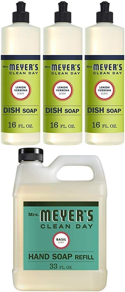 Mrs. Meyer’s Clean Day Liquid Dish Soap, Lemon Verbena, 16 Ounce Bottle (Pack of 3) and Liquid Hand Soap Refill, Basil, 33 fl oz : Health & Household