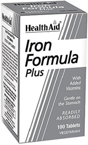 Healthaid Iron Formula Plus - 100 Count (Pack Of 1) Vegetarian Tablets