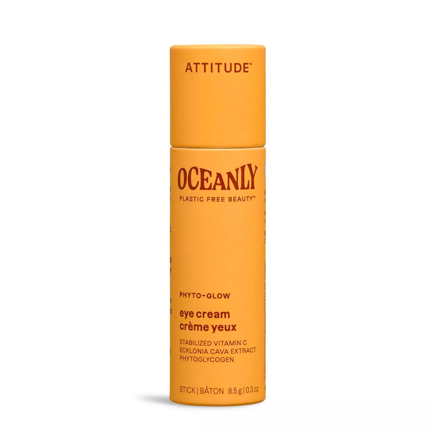 ATTITUDE Oceanly Eye Cream Stick, EWG Verified, Plastic-free, Plant and Mineral-Based Ingredients, Vegan and Cruelty-free Beauty Products, PHYTO GLOW, Unscented, 0.3 Ounce