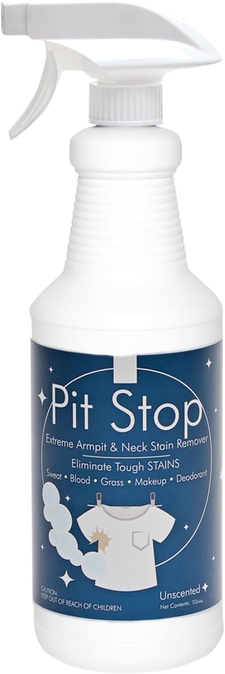 Pit Stop - Sweat Stain & Deodorant Stain Remover, Multi-Stain & Multi-Purpose Formulated Spray, Safe for All Fabrics - 32 Ounces (Quart)
