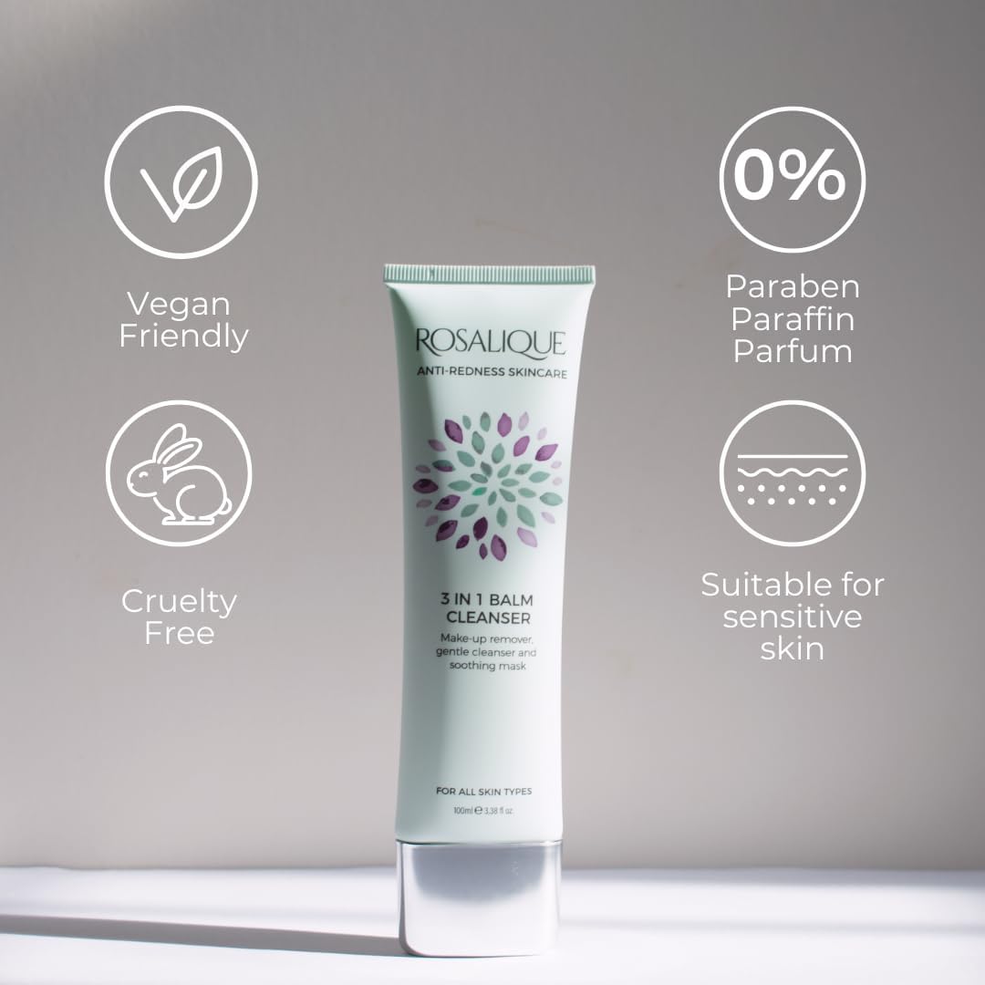 Rosalique 3 in 1 Balm Cleanser for Sensitive, Redness-Prone Skin - Gentle Makeup Remover, Luxurious Cleanser & Soothing Mask in One. : Amazon.co.uk: Beauty