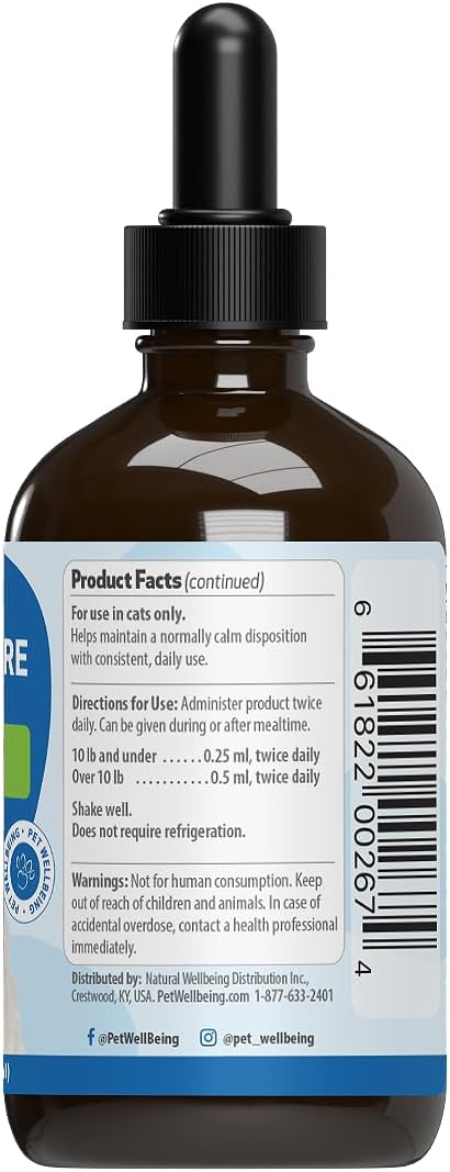 Pet Wellbeing Calming Care for Cats - Veterinarian-Formulated - Calm Support, Relaxed Nervous System, Emotional Balance, Adaptogens - Herbal Supplement 4 oz (118 ml) : Pet Supplies