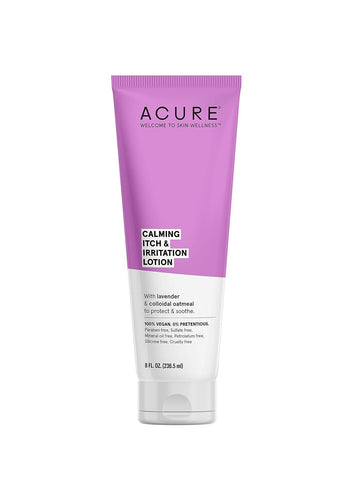 Acure Calming Itch & Irritation Lotion - Moisturizing Lotion With Colloidal Oatmeal, Cocoa, Shea Butter Blend - Soothing Relief Cream With Lavender Aroma For Irritated Dry Skin - 100% Vegan - 8 Fl Oz