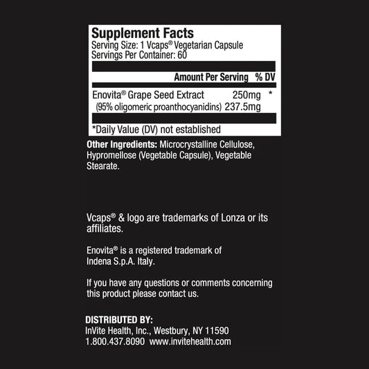 Invite Health - Grape Seed Extract - Support for Circulatory Health and Blood Pressure Already Within a Normal Range - 60 Vegetarian Capsules - 30 Day Supply