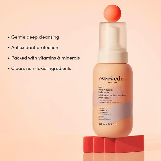 Evereden Multi-Vitamin Kids Body Wash (251Ml, Cool Peach): Gentle Kids Body Wash Sensitive Skin Nourishment & Hydration Formula | Clean Non-Toxic Body Wash For Kids