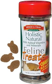 Bench & Field Holistic Natural Healthy Kitty Cat Treats | Crunchy Fish-Shaped Bites | Delicious Seafood Flavored Snack, 3-Ounce (Pack of 3 Bottles)