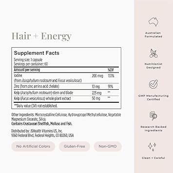 Jshealth Hair Formula - Vitamins For Hair Growth And Energy With Zinc And Iodine - Hair Loss Supplement For Men And Women (60 Capsules) : Health & Household
