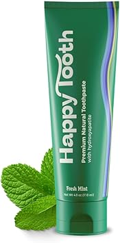 Happy Tooth Natural Hydroxyapatite Toothpaste - Fluoride Free, Sls Free - Whitening For Sensitive Teeth - Natural Ingredients - Dentist Formulated & Recommended - Adults & Kids - Fresh Mint 4 Oz