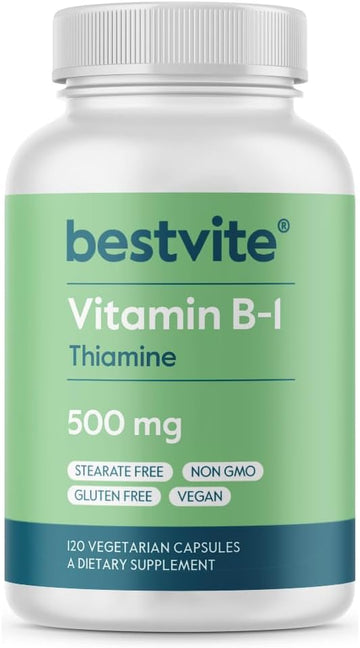 Bestvite Vitamin B-1 (Thiamin) 500Mg (240 Vegetarian Capsules) (2 X120) - No Stearates - Vegan - No Calcium Carbonate - Non Gmo - Gluten Free - No Silicon Dioxide