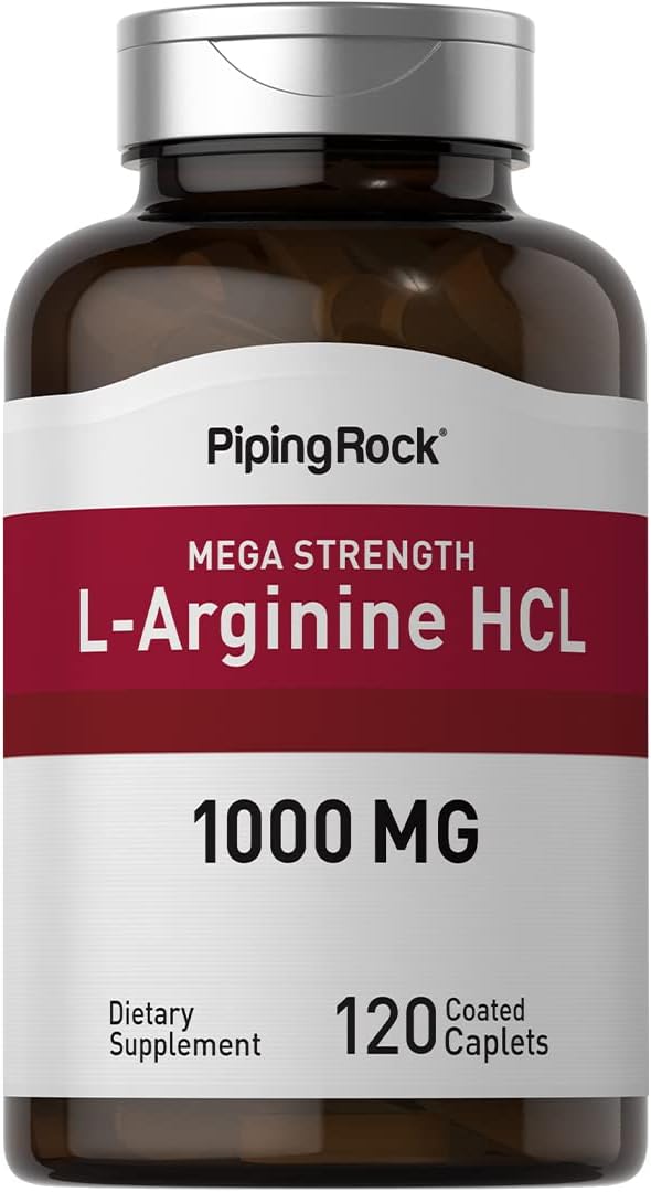 Piping Rock L-Arginine HCl 1000 mg | 120 Caplets | Mega Strength Supplement | Vegetarian, Non-GMO, Gluten Free