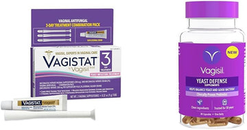 Vagisil Vagistat 3 Day Yeast Infection Treatment For Women, 2% External Miconazole Nitrate Cream (Pack Of 1) Yeast Defense Supplements, Helps Balance Yeast & Good Bacteria, 30 Capsules