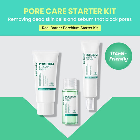 Real Barrier Porebium Starter Kit, Travel-Friendly Korean Skincare Set,Facial Moisturizer, Cleanser Exfoliator For Sensitive Skin, Sebum Oil Control With Ceramide,Impurities Dead Skin Cells Solution