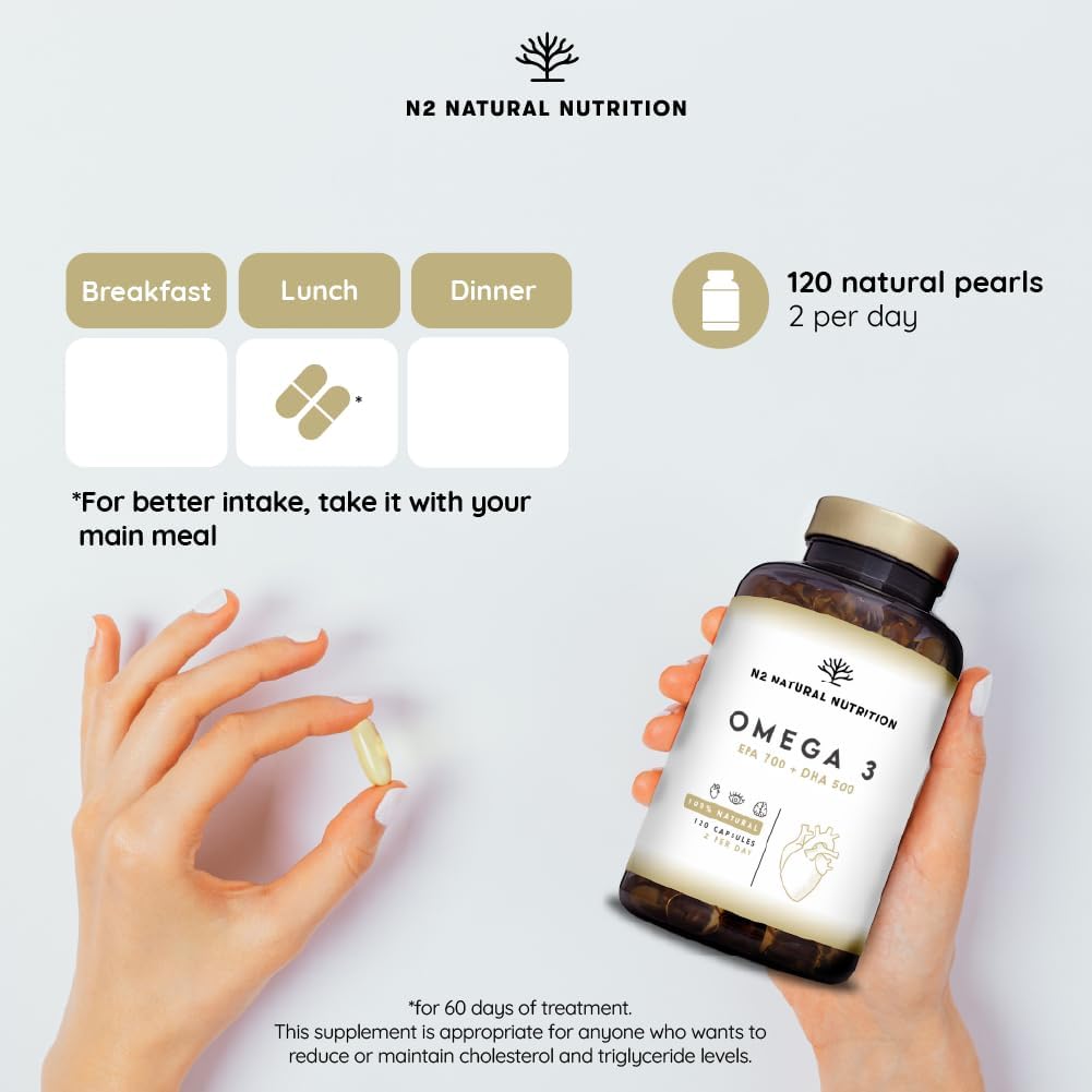 Omega 3 2000mg 700mg EPA + 500mg DHA with Vitamin E, Supports Normal Heart, Brain & Vision Function. Heavy Metal Free. 120 Softgel N2 Natural Nutrition : Amazon.co.uk: Health & Personal Care