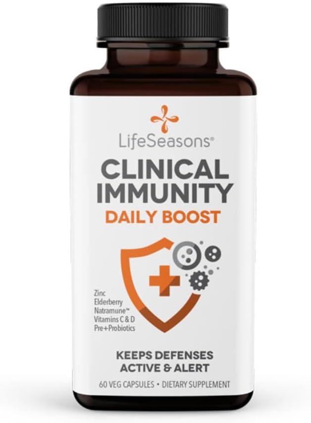 Lifeseasons Clinical Immunity - Daily Boost - Immune System Booster - Pre + Probiotics - Increases Antibodies & Immune Cells - Elderberry, Zinc, Natramune & Vitamin C + D3-60 Capsules