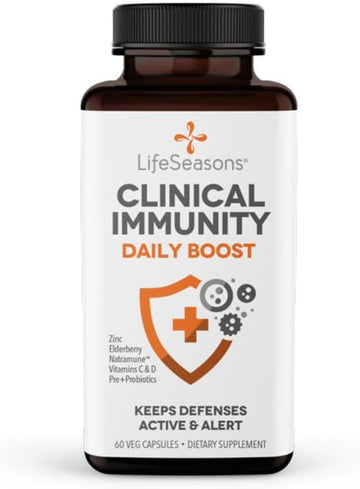 Lifeseasons Clinical Immunity - Daily Boost - Immune System Booster - Pre + Probiotics - Increases Antibodies & Immune Cells - Elderberry, Zinc, Natramune & Vitamin C + D3-60 Capsules