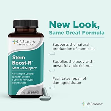 Lifeseasons - Stem Boost-R - Support Stem Cell Production - Spirulina, Blueberry, Royal Jelly, Brown Seaweed And L-Carnosine - 120 Capsules