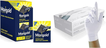 Marigold Scrub Away Heavy Duty Stainless Steel Scourer, 20 Single Packs, Grey & Unigloves White Pearl Nitrile Examination Gloves - Multipurpose, Powder Free And Latex Free Disposable Gloves