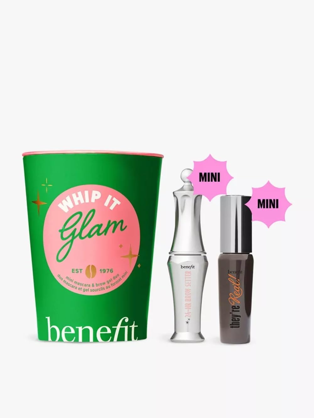 Benefit Whip It Glam Duo Gift Set with TRAVEL-SIZE They're Real Lengthening mascara and 24 Hour brow setter duo