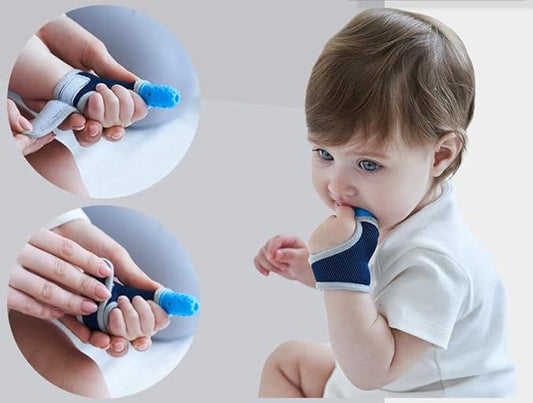 Baby Finger Guard, Silicone Toddler Baby Finger Guard with Breathable Wrist Band Thumb Kit,Prevent Children from Sucking Finger5 Colours(Blue,red,Yellow,Pink Blue)