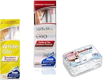 White Glo Smokers And Coffee + Tea Drinkers Formula Toothpaste 100 Ml Set Of 2 (With Sanitral 50 Pcs Dental Floss Stick Included As A Gift)