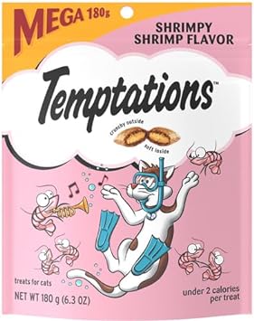 TEMPTATIONS Classic Crunchy and Soft Cat Treats Shrimpy Shrimp Flavor, 6.3 oz. Pouch