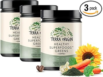 Greens Powder Immune Defense and Digestive Support | Probiotics, Organic Vegetables, Digestive Enzymes | Non-GMO, Gluten-Free, Vegan | Three 30 Serving tubs | Coffee Flavor