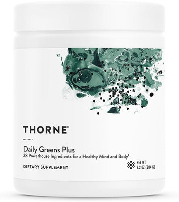 Thorne Daily Greens Plus - Comprehensive Greens Powder With Matcha, Spirulina, Moringa And Adaptogen, Mushroom And Antioxidant Blends - Refreshing, Mint Flavor 7.2 Oz - 30 Servings