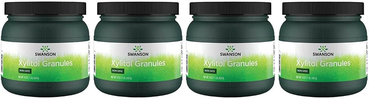 Swanson 100% Pure Non-Gmo Xylitol Granules 16 Ounce (1 Lb) (454 G) Granules (4 Pack)