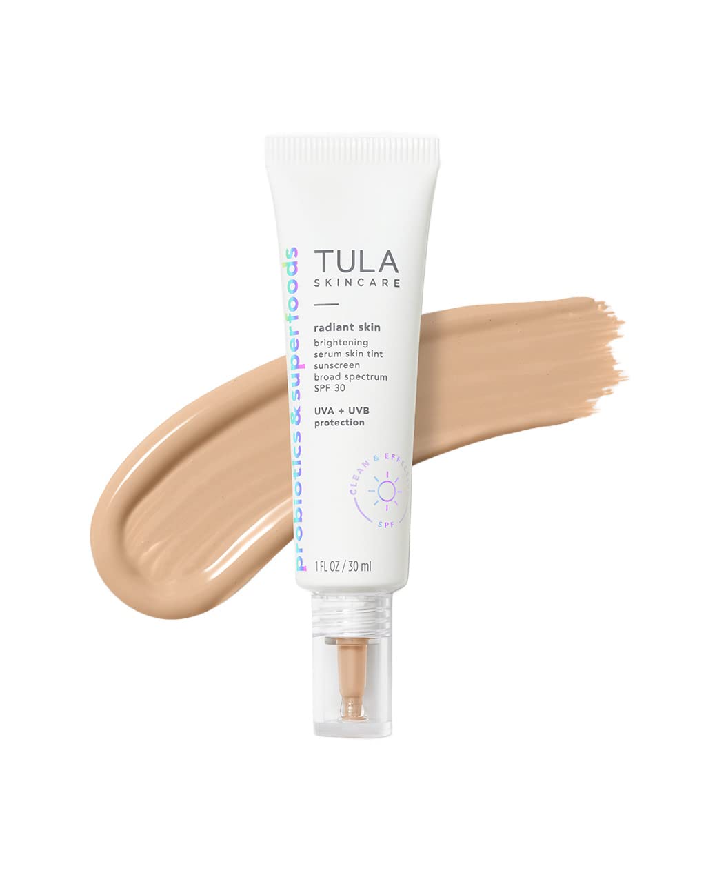 Tula Skin Care Radiant Skin Brightening Serum Skin Tint Spf-Facial Sunscreen Provides Broad Spectrum Spf 30 Protection, Tinted, Serum-Light Formula Brightens And Evens Skin-Shade 06, 1.0 Fl Oz