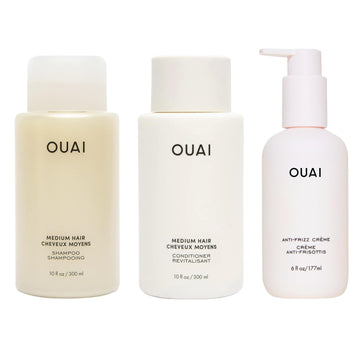 OUAI Anti Frizz for Medium Hair Bundle - Includes Anti-Frizz Crème + Medium Hair Shampoo and Conditioner Set (3 Count, 6 Oz/ 10 Oz/ 10 Oz)