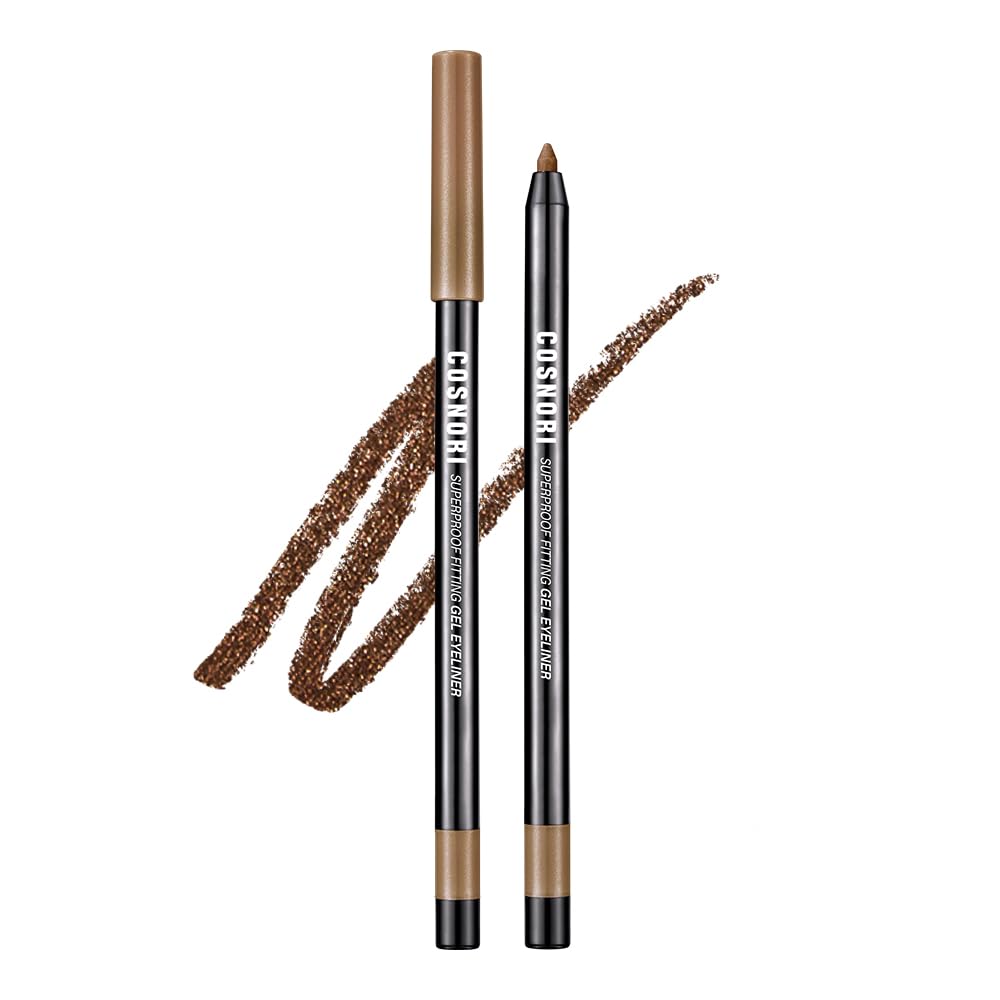 Cosnori Super Proof Fitting Gel Eyeliner 05 Glam Bronze - Smudge-Proof, Ultra Creamy Eyeliner Pencil With Sharpener, Soft Drawing Multi-Use Eyeliner, Waterproof, Gold Pearl Brown, 0.014Oz (0.4G)