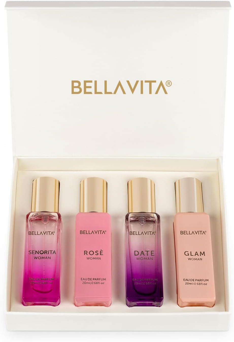 Bellavita Luxury Perfume Gift Set For Women (4X20Ml) | Date, Senorita, Glam, Rose | Sweet Floral, Musk & Vanilla Perfumes | Sweet Cologne Perfume For Women | Women'S Cologne & Perfume Gift Sets