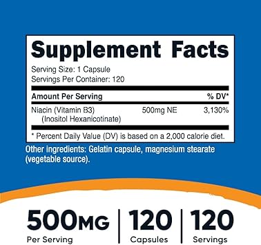 Nutricost Niacin (ush-Free) Inositol Hexanicotinate 500mg, 120 Capsules, Vitamin B3