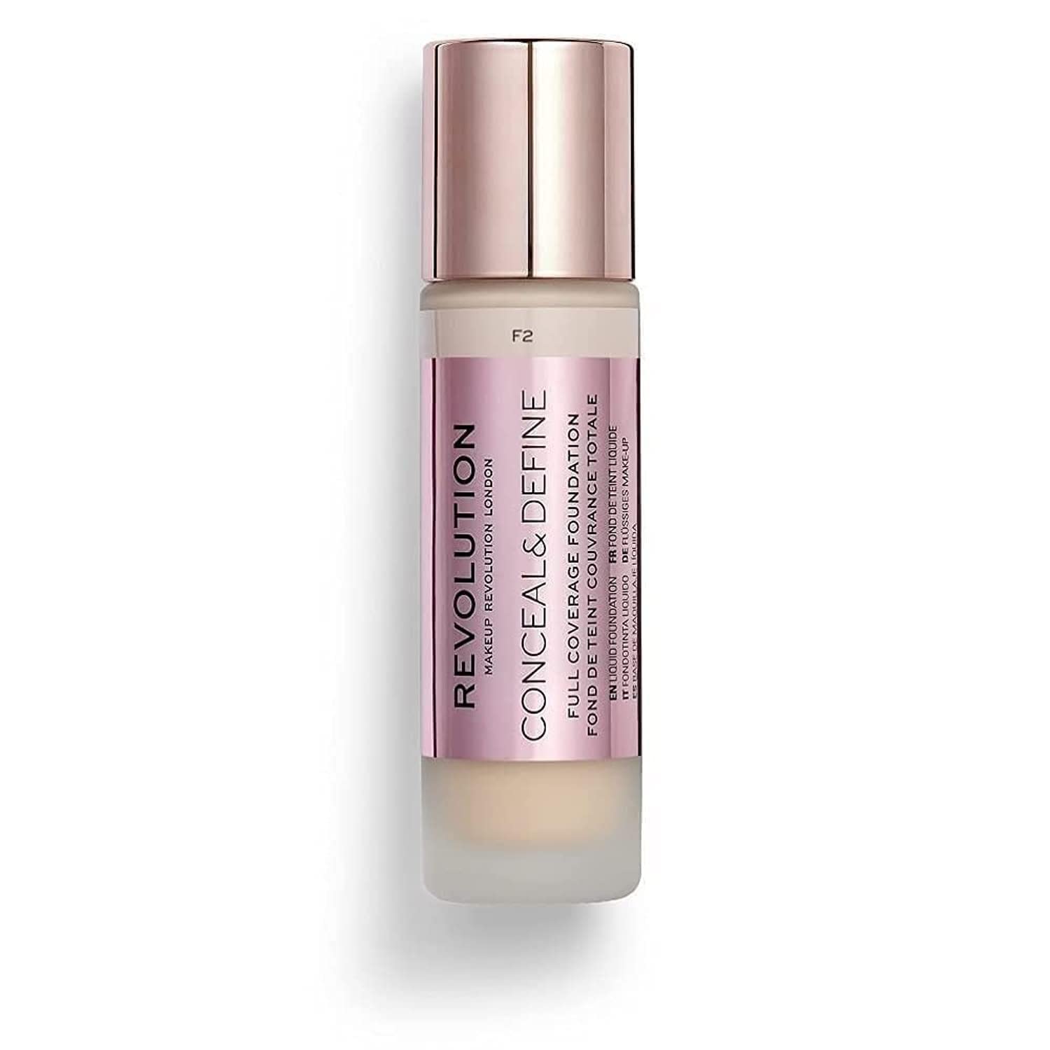 Makeup Revolution Conceal & Define Foundation, Cream Foundation Makeup, Full Coverage, For Fair Skin Tones, Vegan & Cruelty-Free, F2, 23Ml