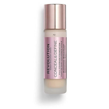Makeup Revolution Conceal & Define Foundation, Cream Foundation Makeup, Full Coverage, For Fair Skin Tones, Vegan & Cruelty-Free, F2, 23Ml