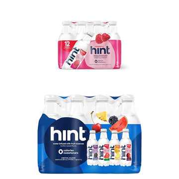 Hint Water Variety Pack And Hint Water Raspberry (Pack Of 24), 3 Bottles Each Of: Blackberry, Cherry, Watermelon, And Pineapple & 12 Hint Water Raspberry, Zero Calories, Zero Sugar