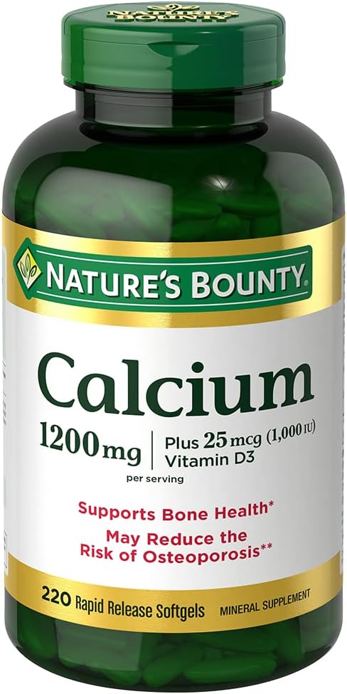 Nature's Bounty Calcium 1200 mg With Vitamin D3, Bone Health & Immune Support, 1000 IU, 220 Softgels