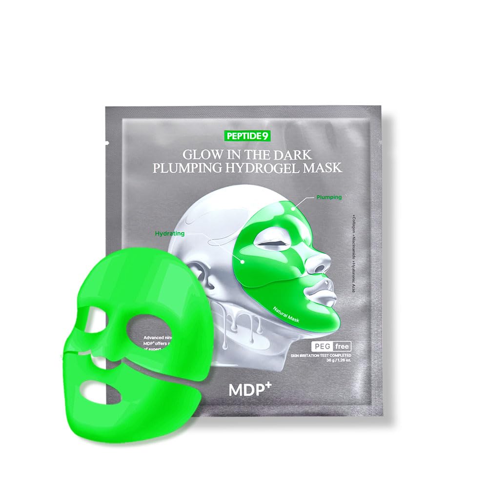 Mdp Peptide 9 Glow In The Dark Plumping Hydrogel Mask, Hydrating, 1.26 Oz/36 G×5Ea, Collagen For Elasticity, Pore Minimizing, Plumping Wrinkles