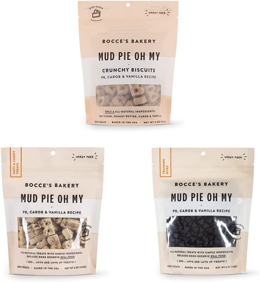 Bocce's Bakery Mud Pie Oh My Assorted Treat Bundle for Dogs, Wheat-Free Everyday Dog Treats, Made with Real Ingredients, Baked in The USA, All-Natural Soft & Chewy Cookies, Biscuits & Training Treats : Pet Supplies