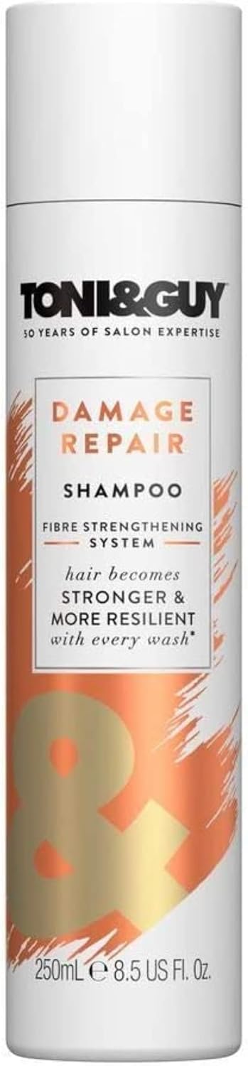 Toni & Guy Professional Damage Repair Shampoo With Keratin Active Technology Patented Fibre Strengthening System Designed To Strengthen And Nourish Dry, Brittle And Damaged Hair 250Ml